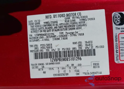 2011 Ford Mustang V6 Premium from USA, damaged, VIN 1ZVBP8EM0B5101296